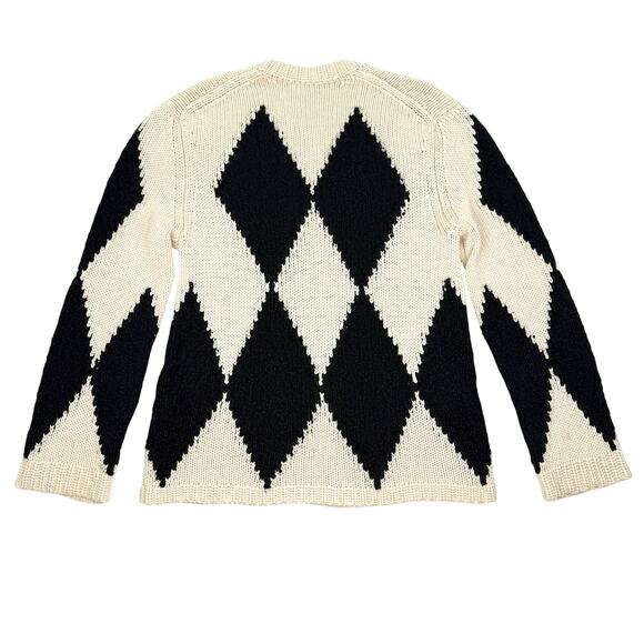 Khaite Valerie Argyle Cashmere Sweater Deep V-Neck Cream Black Oversized Cozy M - Picture 5 of 14